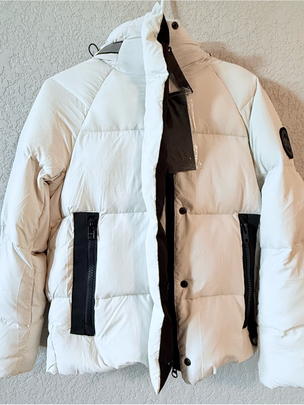 Canada Goose White Puffer Jacket with Black Accents